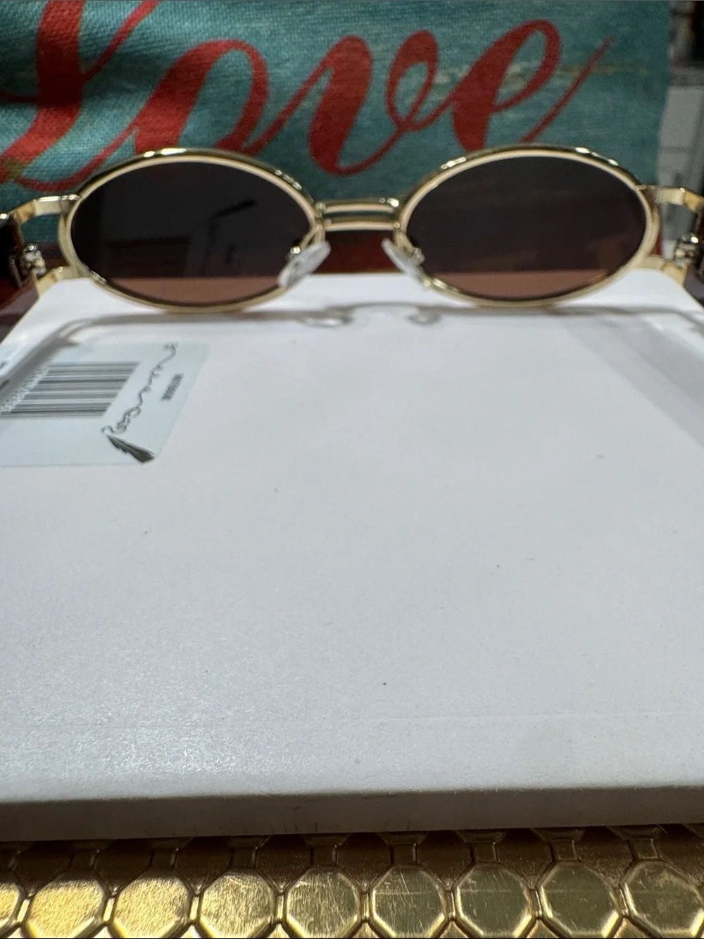 Gold Frame Pink-Tinted Round Women's Sunglasses